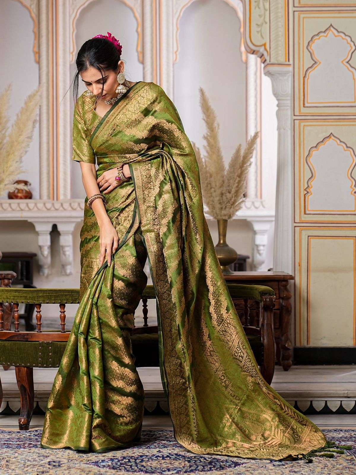 Mehandi GreenColor Pure Organza Saree 